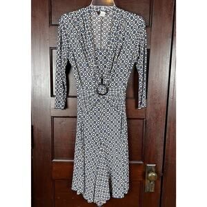 Retro Cocoma Dress Women's Small Blue Geometric Print Embellished Vintage Y2K